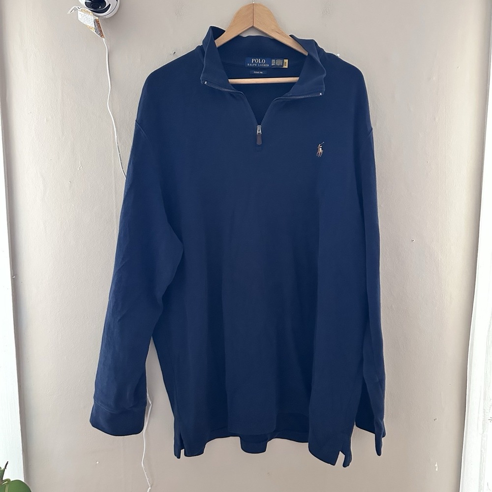 Polo Ralph Lauren Mens Estate Rib Quarter Zip Pullover Size XXL Blue Flesh Pony